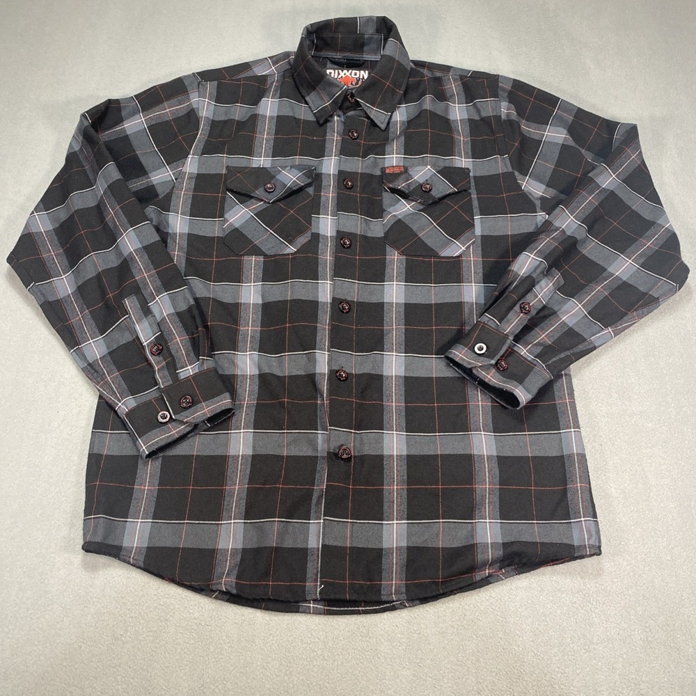 Dixon Flannel Counts Kustoms Mens Medium Black Grey Red Button Down Long Sleeve